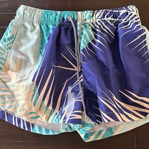 Boardies Apparel  Blue & White Tropical Print Drawstring Swim Shorts Women’s L